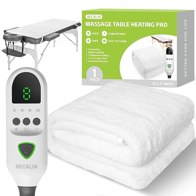 Massage Table Warmer Heating Pad Professional SPA Massage Bed Warmer with Timer, 9 Heat Settings, Overheat Protection for Massage Bed & Spa, Thickened & Soft Fleece, 30" x 71"