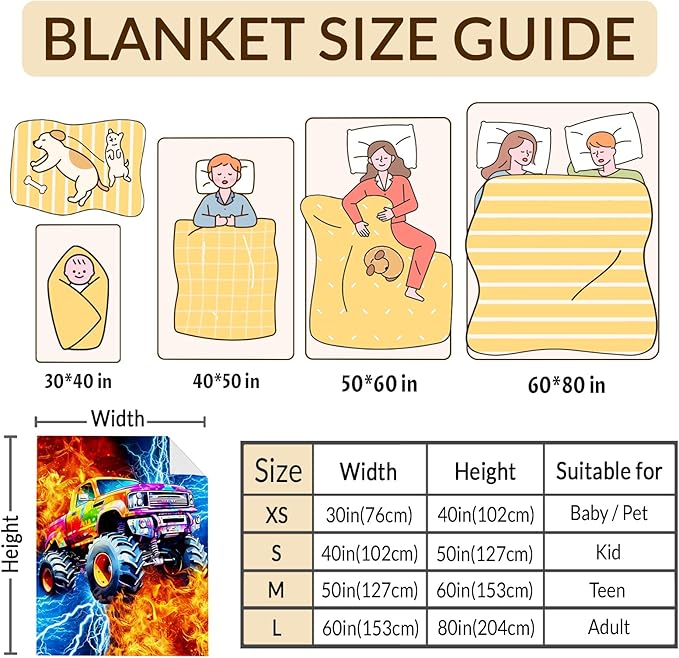 Trucks Blanket Car Throw Blankets Gift for Kids Teens Truck Lovers, 30x40 Inches Soft Cozy Lightweight Throw for Sofa Chair Bed Office Home Decor
