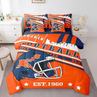 Erosebridal Cool Sports Helmet Comforter Set King, Football Bedding Kids Rugby Sports Decor Comforter + Flat Sheet + Fitted Sheet + 2 Pillowcases + 2 Throw Pillow Covers