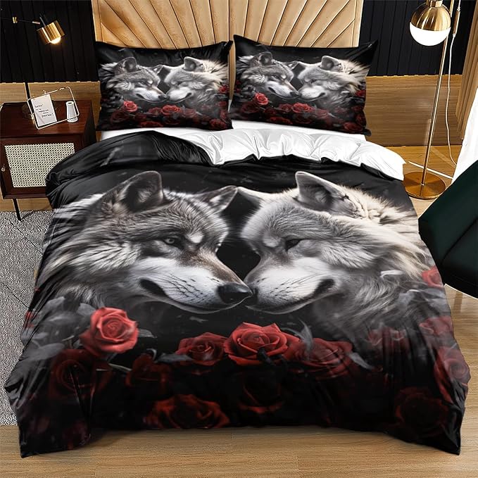 3D Printed Bedding Set for Adult Kids Boys Girls Bedroom Indian Dream Catcher Animal Wolf Comforter Cover Wolves Couple Bedding Sets Comforter/Quilt Cover Black Twin Size 172 * 218