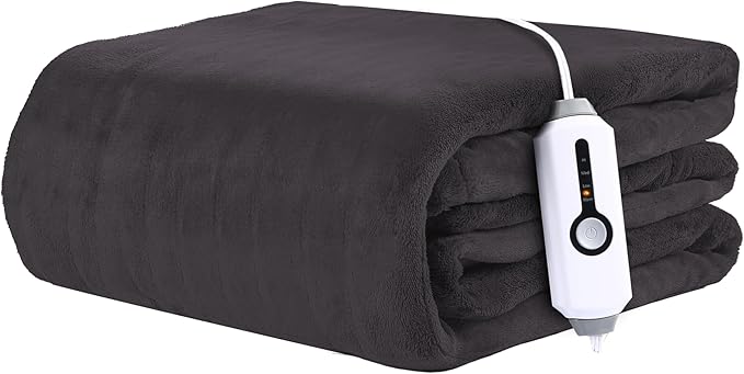 Electric Heated Blanket 50"x60" Throw Size - 4 Heat Settings, 3H Auto Shut Off, Ultra-Soft Coral Fleece Heated Blanket with Overheat Protection, Fast Heating, Cozy and Comfortable, Dark Gray