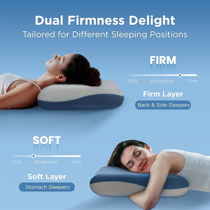 Sophia & William Memory Foam Pillow Standard Size, Dual-Firmness for Side, Back and Stomach Sleepers, Bed Pillow with Better Support and Durability
