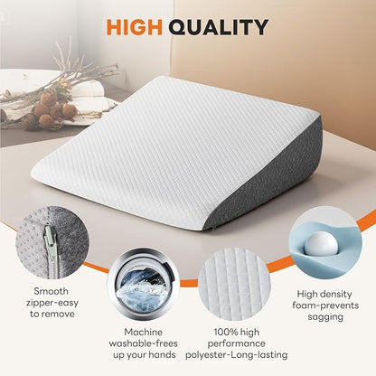 Wedge Pillow Set for After Surgery, Body Pillow for Adults, Bed Wedge Pillow for Headboard for Sleep Apnea and Snoring, Back Pain Relief, Acid Reflux, 7.5" Height, Grey and White