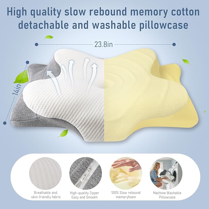 Cervical Pillow for Neck and Shoulder-Ergonomic Neck Support Pillows for Sleeping with Pain Relief，Contour Memory Foam Pillow for Side Sleepers, Back and Stomach Sleep