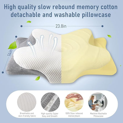 Cervical Pillow for Neck and Shoulder-Ergonomic Neck Support Pillows for Sleeping with Pain Relief，Contour Memory Foam Pillow for Side Sleepers, Back and Stomach Sleep