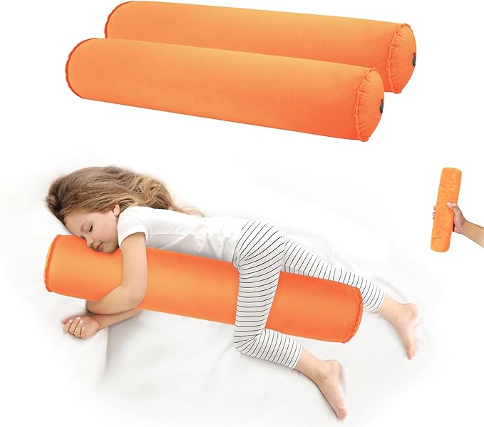 EULANT 2 Pack 35Inch Inflatable Long Bolster Body Pillow for Kids Teens,Body Pillow for Bed with Soft Velvet,Round Cervical Roll Cylinder Bolster Body Pillow for Hugging Sleeping,Back,Neck etc.