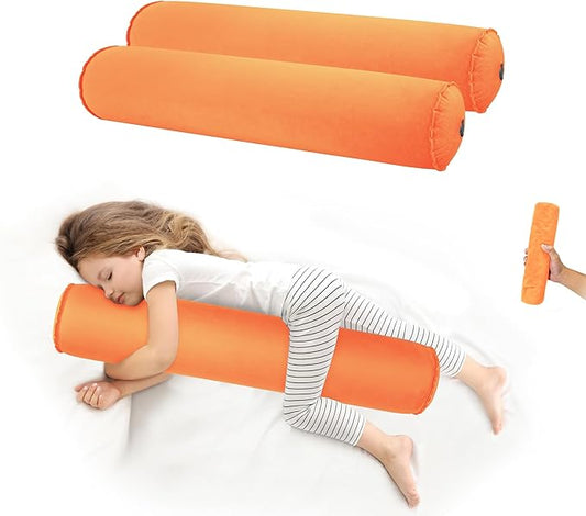 EULANT 2 Pack 35Inch Inflatable Long Bolster Body Pillow for Kids Teens,Body Pillow for Bed with Soft Velvet,Round Cervical Roll Cylinder Bolster Body Pillow for Hugging Sleeping,Back,Neck etc.