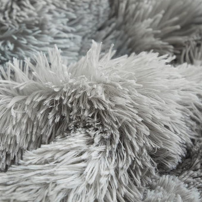 Wajade Faux Fur Plush White Comforter Set Fluffy Fuzzy Shaggy Bedding Set - 3PC Full/Queen Microfiber Soft Warm Quilt Set (Tie Dye Grey White, King)