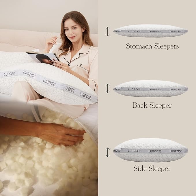 Memory Foam Pillows for Sleeping Adjustable Bamboo Blend Breathable Bed Pillow for Side, Back, and Stomach Sleepers Washable Pillow Cover Nocturne Queen Size 17x27IN