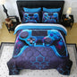 Wajade Game Console Comforter Set for Boys 7 Piece Blue 3D Gaming Geometric Bedding Sets for Kids Twin Size as Birthday with Comforter, Sheet Set, Pillowcase and Sham
