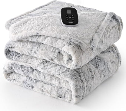 WOOMER Heated Blanket Full Size Electric Blanket 77"x 84", Soft Faux Fur Fast Heating Blanket, 10 Heating Levels & 0.5-12H Auto Off, Over-Heat Protection, ETL Certification