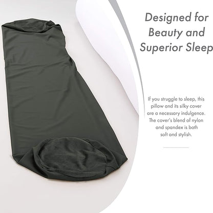 Straight Body Pillow, Full Size Premium Microbead,Side Sleeping/Maternity Pregnant Women, Supportive,Fluffy, Breathable, Cooling, 85/15 Spandex/Nylon Silky Feel Anti-Aging - 48 X 8 - Black