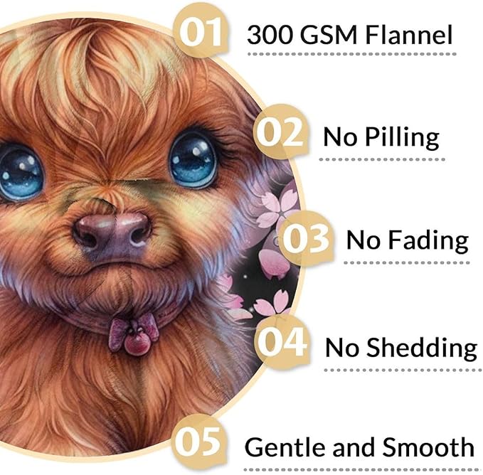 Teens Blankets for Highland Cow Lovers Blanket Gifts - 50" x 60" Inches Adult Breathable Throws for Bed, Couch, Living Room
