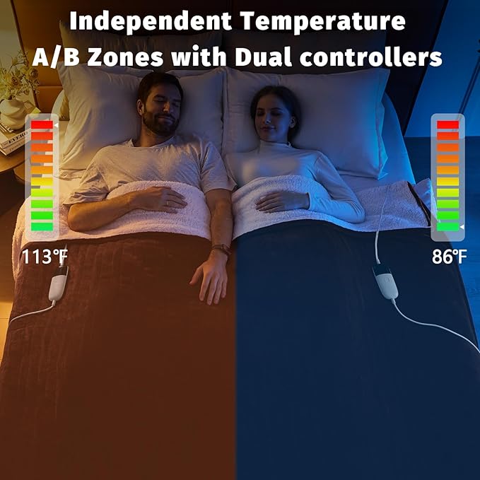 Heated Electric Blanket King Size - 90" x 100" Heating Blanket with Dual Control, 10 Heating Levels & 8 Hours Auto Off, Soft Warm Flannel Blanket, Christmas Birthday Gifts for Senior Grandma