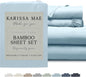 KARISSA MAE Cooling Bamboo Viscose Cal King Sheet Set | 100% Organically Grown | 18” Deep Pocket | Silky, Soft, & Hypoallergenic | with Organizer Band & Elastic Corner Straps [Coastal Blue]