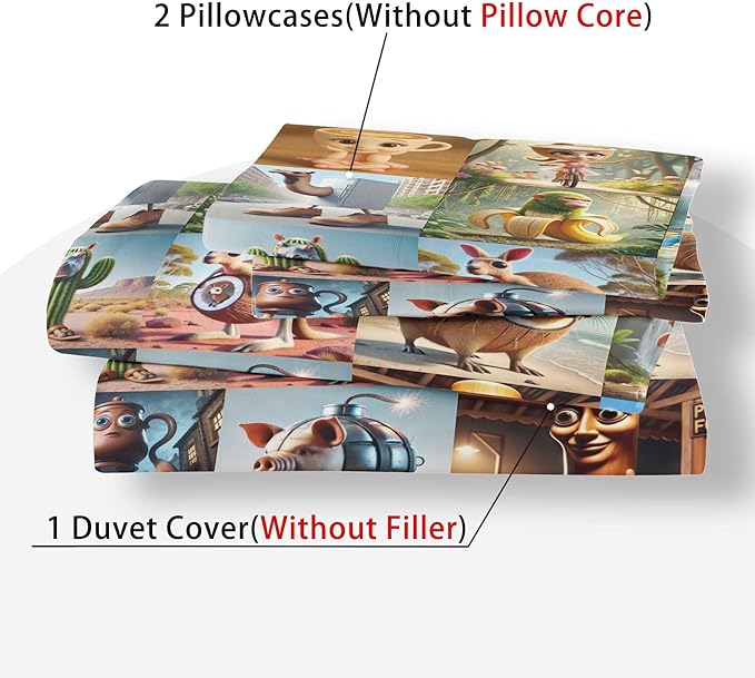 Italian Brainrot Bedding Duvet Cover Set,Funny Fusion AnimalsTwin Full Queen King Comforter Cover Bedding Set for Kids Boys Bed Decor Gifts ﻿ (Color 10,King (104" x 90"))