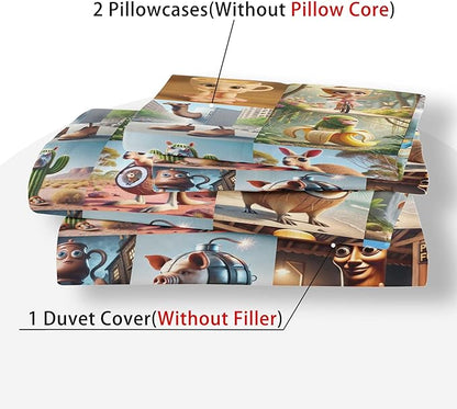 Italian Brainrot Bedding Duvet Cover Set,Funny Fusion AnimalsTwin Full Queen King Comforter Cover Bedding Set for Kids Boys Bed Decor Gifts ﻿ (Color 10,Full (80" x 90"))