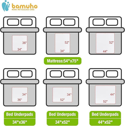Bamuho 2 Pack Pee Pads for Kids 34"x 36", Washable Potty Training Bed Pads for Toddlers with 4 Layers of Protection, Waterproof Bed Pads Great for Children, Adults and Pets