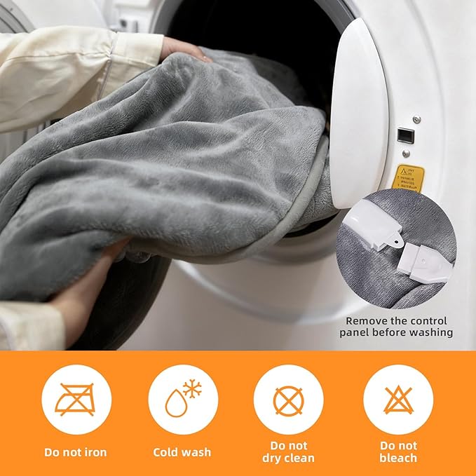 RAINOVA Heated Blanket, Electric Blanket-62''x84'', Soft Flannel Lamb Swool Heating Blanket, 10-Level Heating, 10-Hour Auto-Off, Gifts for Parents and Elders, Gray, ETL & FCC Certified