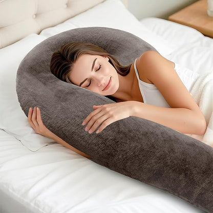 Body Pillow for Adults - Soft Long Bed Pillows Insert for Sleeping - Shredded Memory Foam and Removable Washable Cover - Swan Shaped Side Sleeper Pregnancy Pillow 49 Inch (Brown)