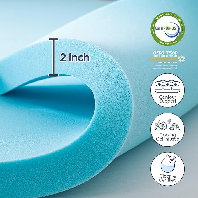 ELEMUSE 3 Inch Dual Layer Memory Foam Mattress Topper Twin XL, Dorm Room 2 Inch Cooling Gel Memory Foam Plus 1 Inch Down Alternative Pillowtop Mattress Pad,College Essential, Comfort Support, Black