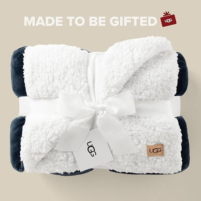UGG Nita Throw Blanket Soft Reversible Plush Throw for Couch or Bed Washable Warm Fluffy Blanket for College Dorm Room Essentials and Bedding with Down Alternative Fill, 50-inch x 70-inch, Navy Blue