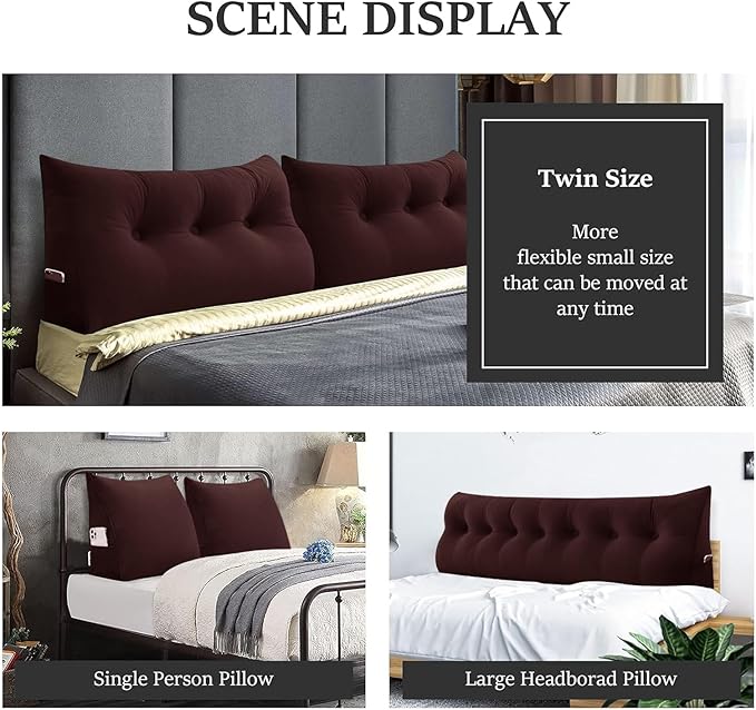 Bed Wedge Headboard Pillow - College Dorm Reading Pillow Back Support While Sitting in Bed - Ergonomic Lumbar Pillow Body Positioning Bed Pillow - Velvet Maroon 54IN