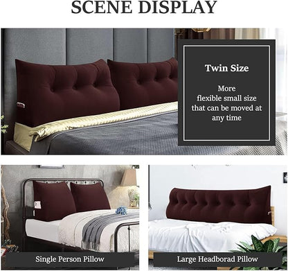 Headboard Wedge Pillow Large Bolster Reading Pillows for Sitting in Bed Adult,Velvet Triangular Cushion Backrest Lumbar Back Support Upholstered Daybed Sit Up Book Pillows(Dark Burgundy,Twin)