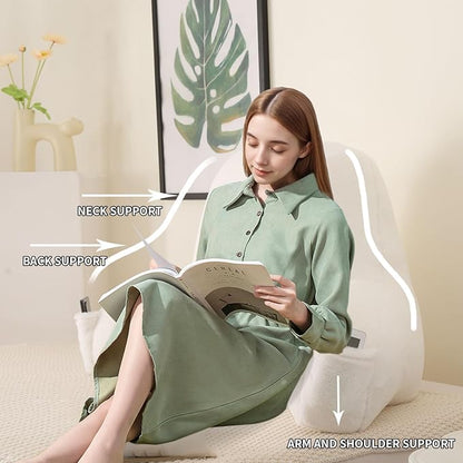 Reading Pillow for Sitting in Bed, Large Backrest Reading Pillow with Arm Rest,Back-Rest Support Cushion for Sit Up on Couch, Sofa, and Floor, Dorm Essentials (White Faux Fur, Large(19"))