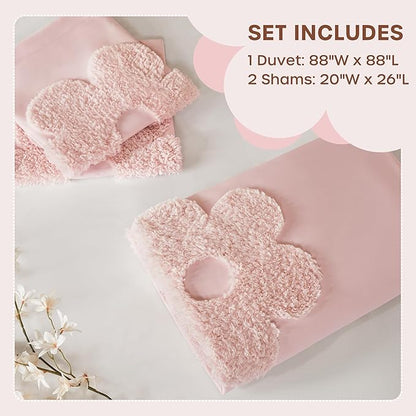 Intelligent Design Kids Queen Duvet Cover Set for Girls, Tufted Chenille Floral Duvet Set Queen, Lightweight Polka Dot Duvet Reversible Bedding Cover, Sham, Pillow, Gracie, Full/Queen Pink 3 Piece