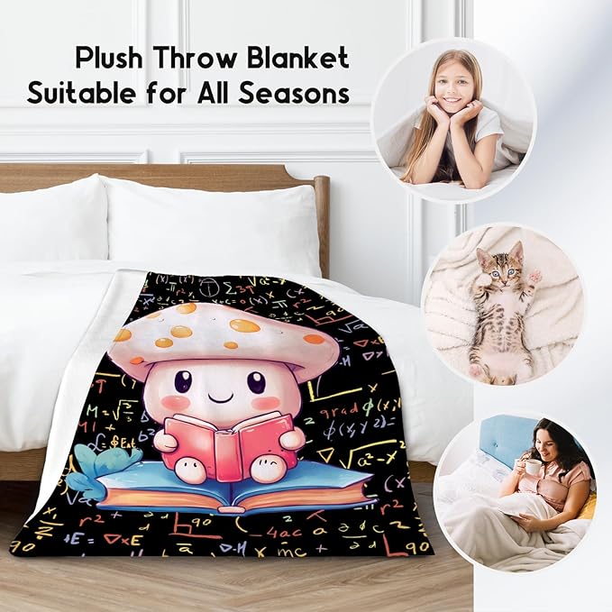 Girls Blankets - Mushroom Blanket Gifts - 30x40 Inch Cute Cozy Soft Flannel Reading Throw for Couch, Office