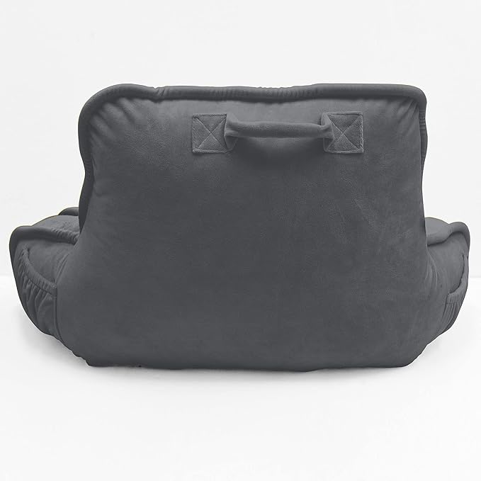 Super Soft Velvety Backrest Reading Bed Rest Pillow with Arms and Pockets 18" H for Sitting in Bed Couch Sofa, Back Support Wedge Cushion with Removable Cover, 20" x 18" x17", Dark Gray
