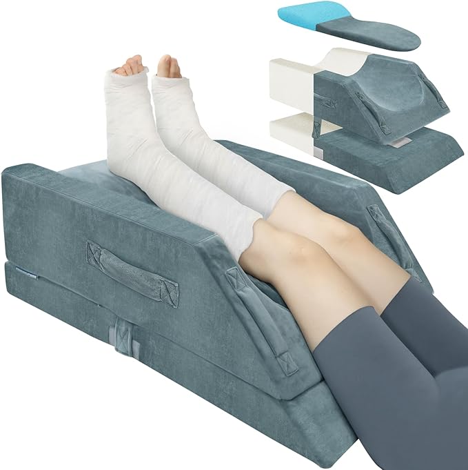 KingPavonini 4 Height-Adjustable Leg Elevation Pillows for After Surgery with Ergonomic Curve, Memory Foam Leg Support Pillow for Legs, Back Pain Relief, Wedge Pillow for Sleeping, Rest (Double Leg)