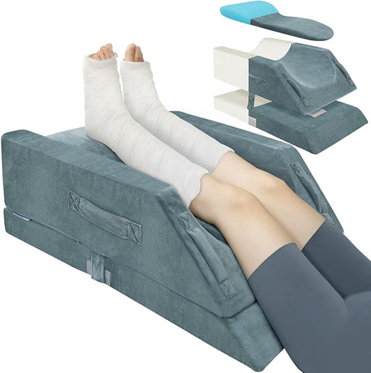 KingPavonini 4 Height-Adjustable Leg Elevation Pillows for After Surgery with Ergonomic Curve, Memory Foam Leg Support Pillow for Legs, Back Pain Relief, Wedge Pillow for Sleeping, Rest (Double Leg)