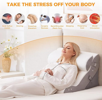 4PCS Wedge Pillow Set for After Surgery, 10-in-1 Adjustable Wedge Pillow for Acid Reflux Relief, Bed Wedge Pillows for Sleeping, Snoring & Back Pain Relief, Sit up Pillow for Bed, White