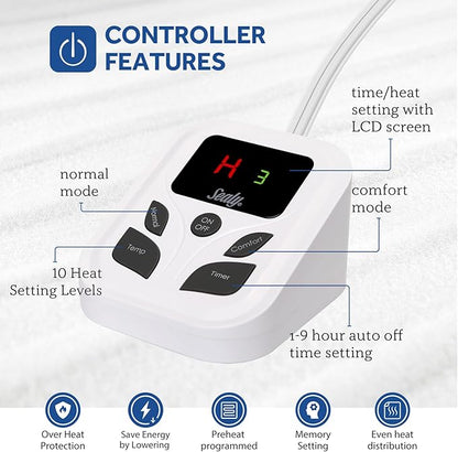 Sealy Heated Mattress Pad Twin Size with 10 Heated Settings | Electric Mattress Pad Bed Warmer 39"x75" | Auto Shut Off 1-9 Hours| Fit Up to 15 Inch Deep Pocket | Machine Washable