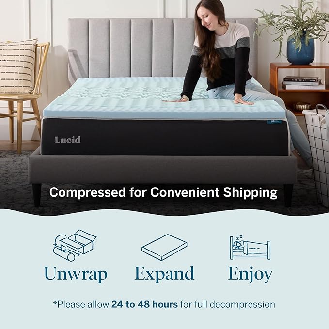 LUCID 2 Inch Zoned Gel Memory Foam Mattress Topper, Full
