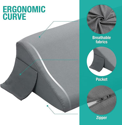 Vekkia Queen Bed Wedge Pillow for Headboard Gap/Bed Gap Filler to Cover 0-6" Gap Between Headboard and Mattress, 60"x10"x6"-Gray