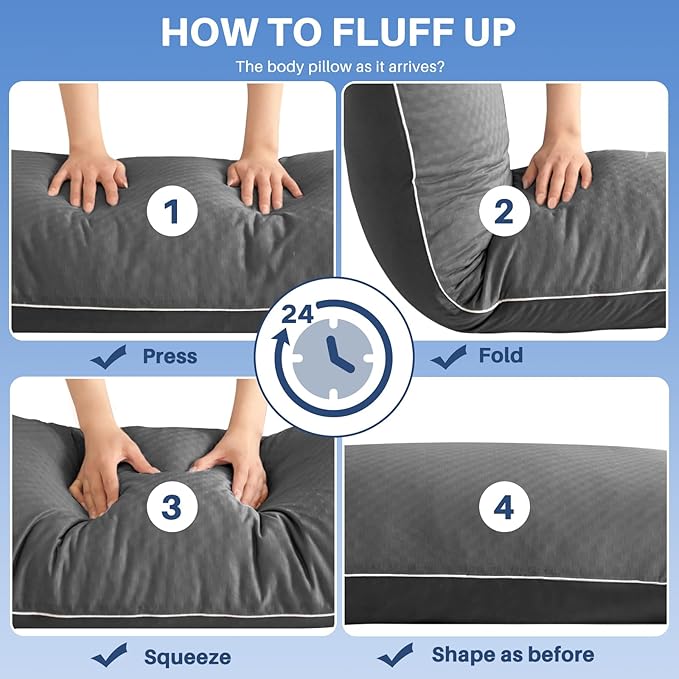 YZ HOME Cooling Body Pillow for Adults- Pillow Insert with Shredded Blue Memory Foam, Soft Support for Side Sleepper, Pregnant Women, Back Pain Relief, Washable Pillowcase (20x54 Inch, Grey)