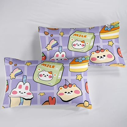 QOOMO Kawaii Bear Comforter Set for Kids Teens Girls Women,Cute Bear Kids Bedding Set,1 Comforter with 2 Pillowcase, Microfiber 3 Piece Bedding Set,for All SeasonsPurple，Full Size