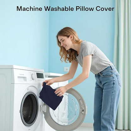 Cervical Roll Pillow - Ergonomic Design Round Neck Pillow Roll with Cooling Cover - Memory Foam Cylinder Bolster Pillows for Neck Support, Leg, Back, Yoga (Blue White)