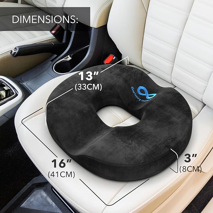 Everlasting Comfort Donut Pillow for Tailbone Pain Relief Ergonomic Seat Cushion - Hemorrhoid Pillow for Sitting- Ideal Memory Foam Coccyx Chair Cushion for Postpartum Pregnancy, Anti-Slip, Washable