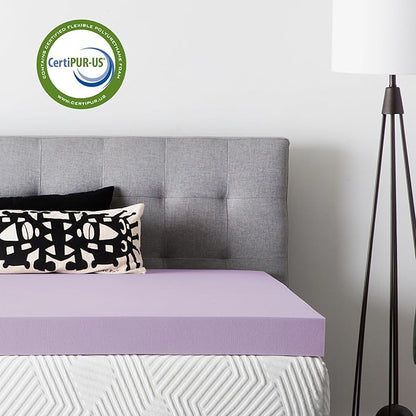 Lucid 4 Inch Lavender Memory Foam Mattress Topper, Queen Size – Essential Oil Infusion – Ultra Plush Feel, Pressure-Relieving Bed Topper – Ventilated and Breathable – CertiPur Certified