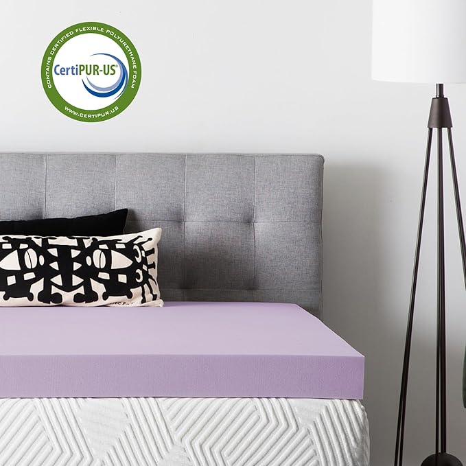 Lucid 4 Inch Lavender Memory Foam Mattress Topper, Twin Size – Essential Oil Infusion – Ultra Plush Feel, Pressure-Relieving Bed Topper – Ventilated and Breathable – CertiPur Certified