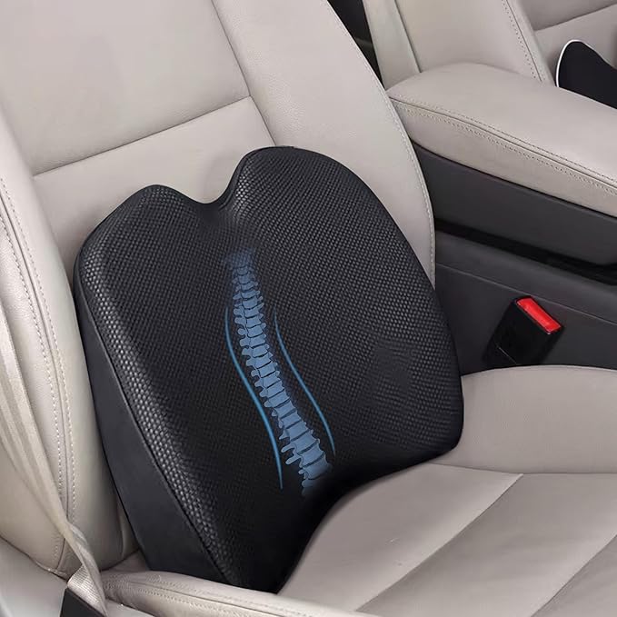 SPRFUFLY Car Headrest Lumbar Support Pillow, 100% Memory Foam Lumbar Pillow with Breathable Removable Cover, Ergonomic Design -Neck Back Pillow Lumbar Support Pillow for Car Seat (Backsaver-One)