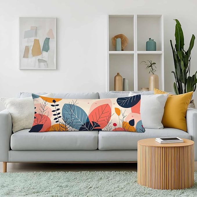 Abstract Floral Body Pillow Pillowcase Tropical Leaves Colorful Body Pillow Cushion Covers, 20x54 Inch Bedding Pillows Protector Farmhouse Body Pillowcases for Home Couch Sofa