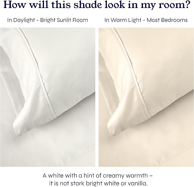 California Design Den Natural 100% Cotton Sheets for Queen Size Bed - Soft 400 Thread Count Sateen Sheets, Deep Pockets, All Around Elastic, Snug Fit, Durable Bedding Set - Ivory (Pale Tone)