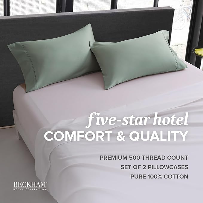 Beckham Hotel Collection Bed Pillows with Cotton Pillowcases King Size Sets of 2, Soft Down Alternative Pillows for Sleeping, Open End Cases for Easy Changing, Aqua Gray