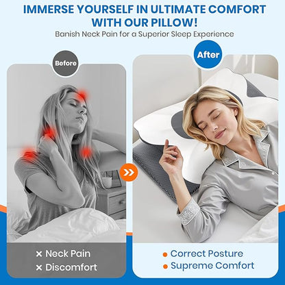 Cervical Neck Pillow for Sleeping, Memory Foam Side Sleeper Pillow, Ergonomic Pillows for Neck Pain Relief,Shoulder Support Pillows for Side Back Stomach Sleepers (Gray, Standard Size)