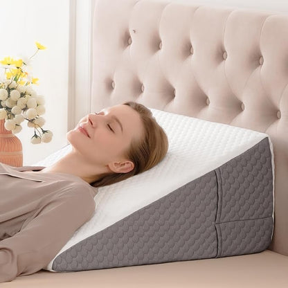 Wedge Pillow, 12 inch Wedge Pillow for Acid Reflux, Back Pain Relief, Snoring, Bed Wedge Pillows for Headboard, Bed wedge pillows for sleeping after surgery. Cooling Memory Foam & Breathable Cover